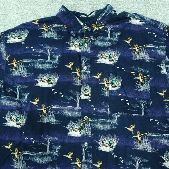 Outdoor Life Button Up Shirt Men Size XL 46‎ / 48 Blue Orange Mallard Duck Print - Picture 2 of 5